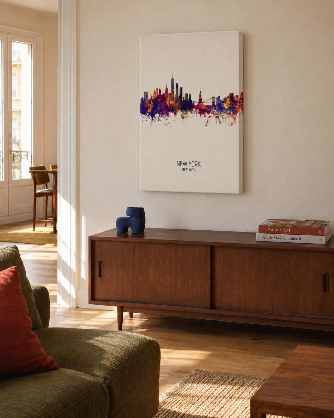 New York Skyline en beige - Unframed canvas in an interior