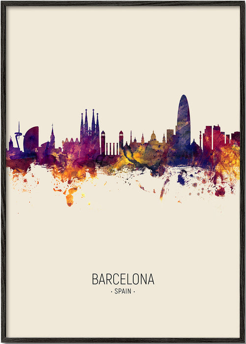 Stadsprint Barcelona skyline aquarel beige