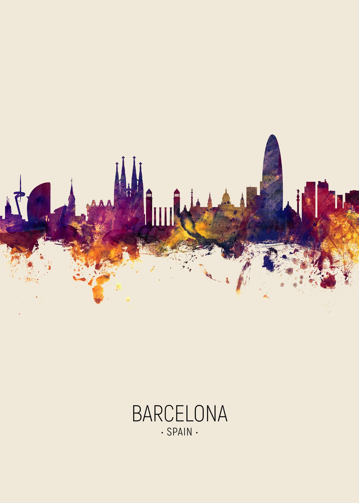 Barcelona Skyline en beige - Unframed art print