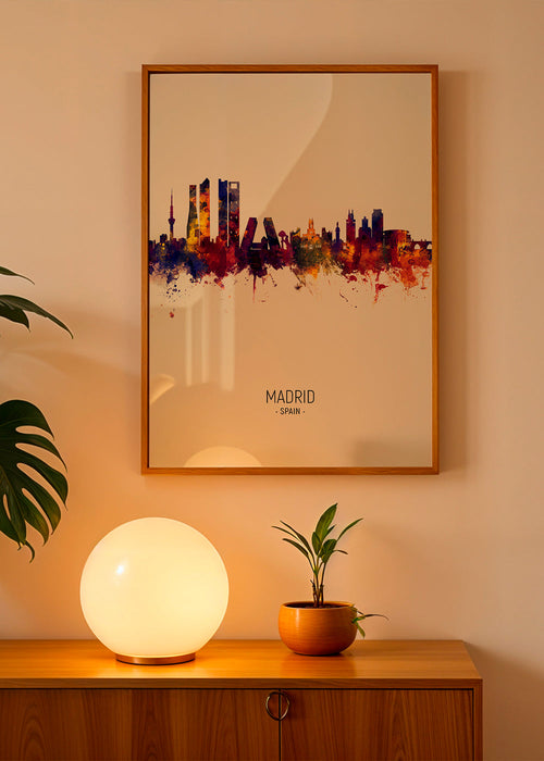 Stadsbeeld: Madrid skyline aquarel
