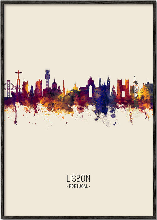 Keuken kunst: Lissabon skyline aquarel
