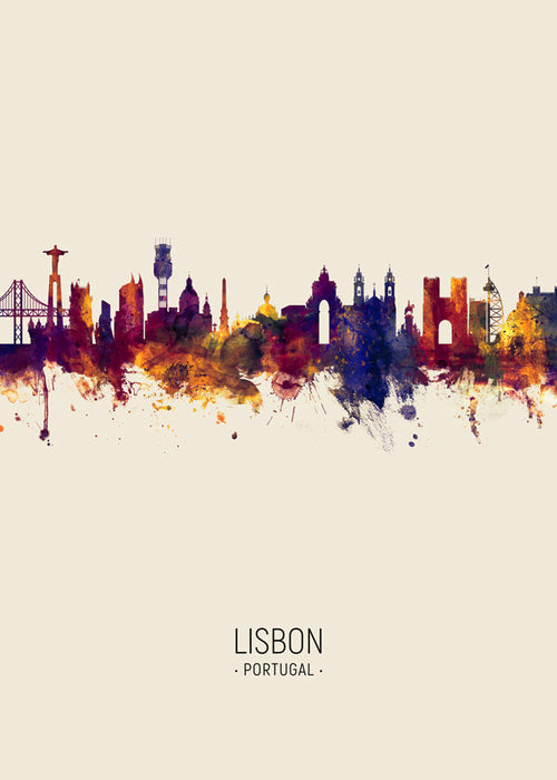 Keuken kunst: Lissabon skyline aquarel