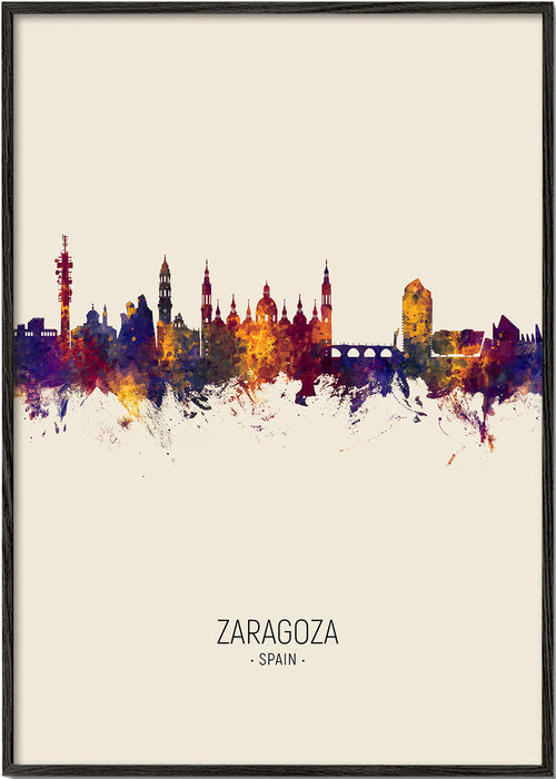 Reisposter Zaragoza skyline aquarel