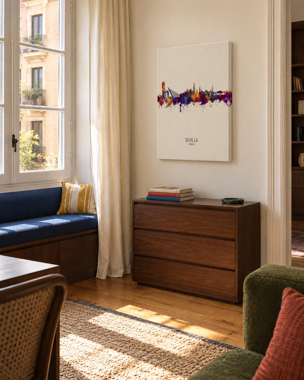 Sevilla Skyline en beige - Unframed canvas in an interior