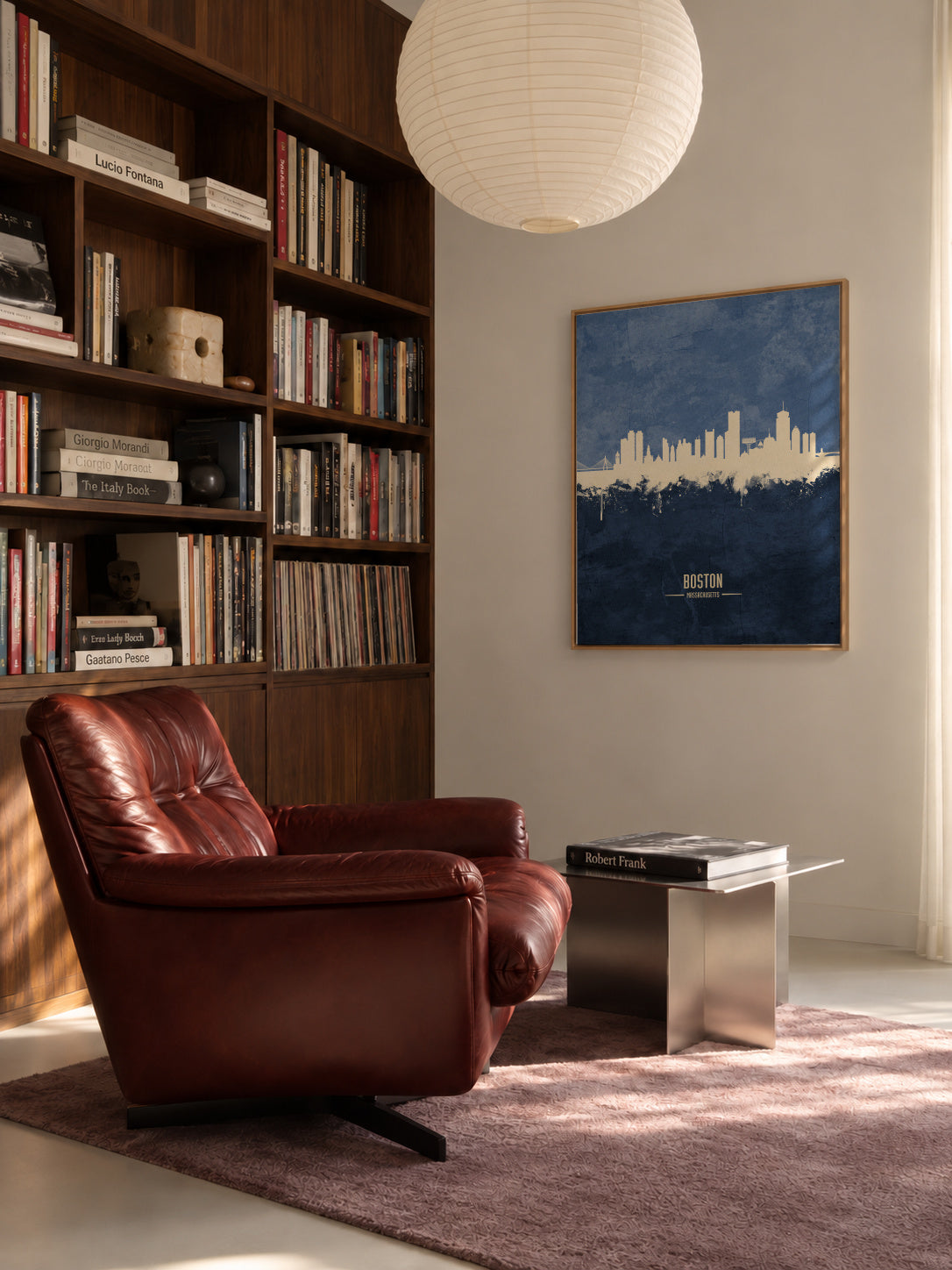 Boston Skyline Azul - Framed canvas in an interior