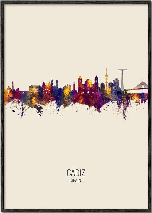 Keuken kunst Cádiz skyline aquarel