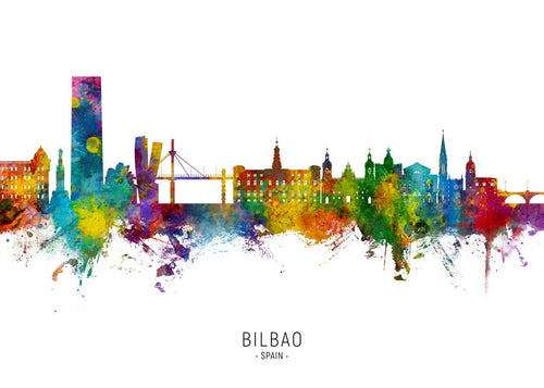 Stadsposter Bilbao skyline aquarel