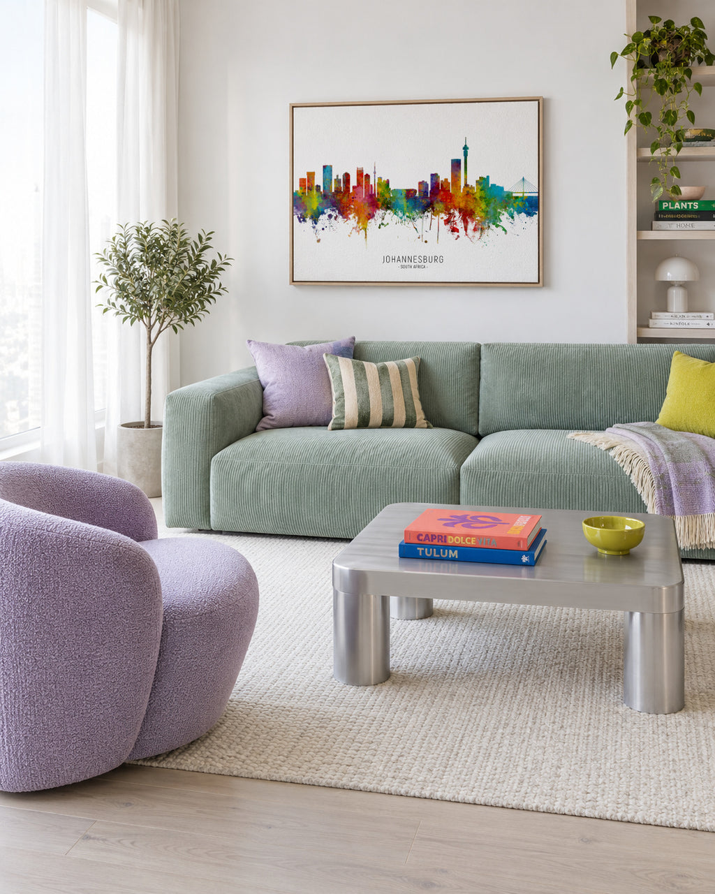 Johannesburg Skyline multicolor - Framed canvas in an interior