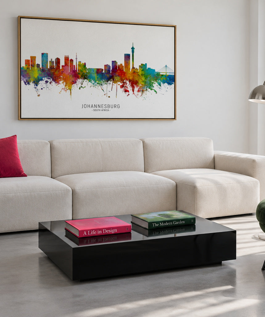 Johannesburg Skyline multicolor - Framed canvas in an interior