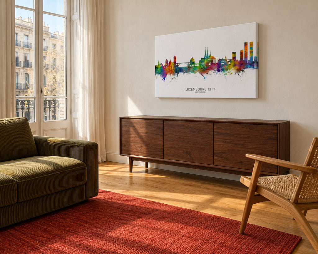Luxembourg City Skyline multicolor - Unframed canvas in an interior