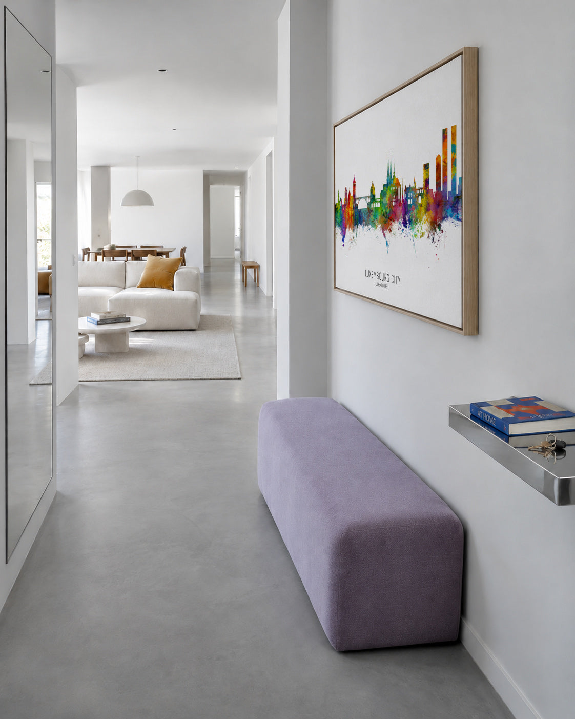 Luxembourg City Skyline multicolor - Framed canvas in an interior