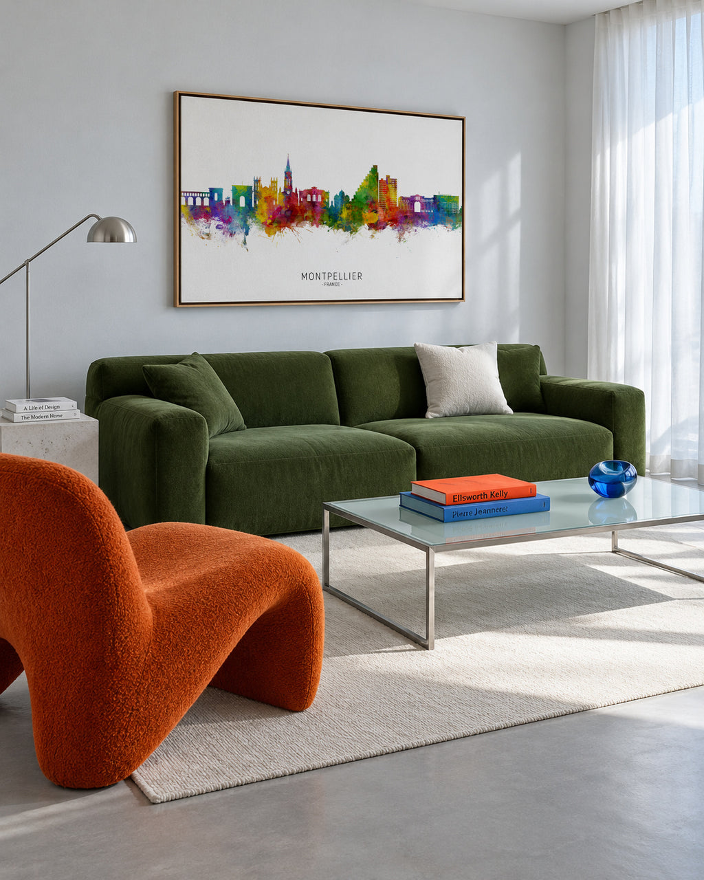 Montpellier Skyline multicolor - Framed canvas in an interior