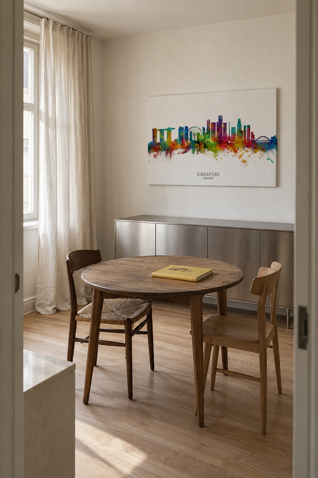 Singapore Skyline multicolor - Unframed canvas in an interior