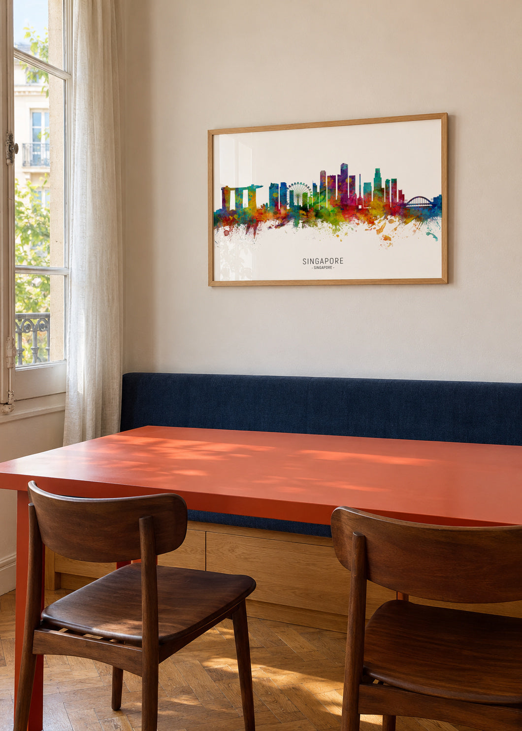 Singapore Skyline multicolor - Framed poster in an interior