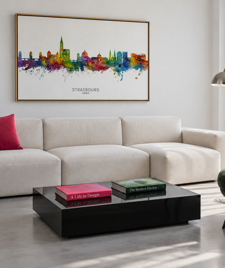 Strasbourg Skyline multicolor - Framed canvas in an interior
