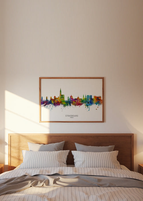 Strasbourg Skyline multicolor - Framed poster in an interior