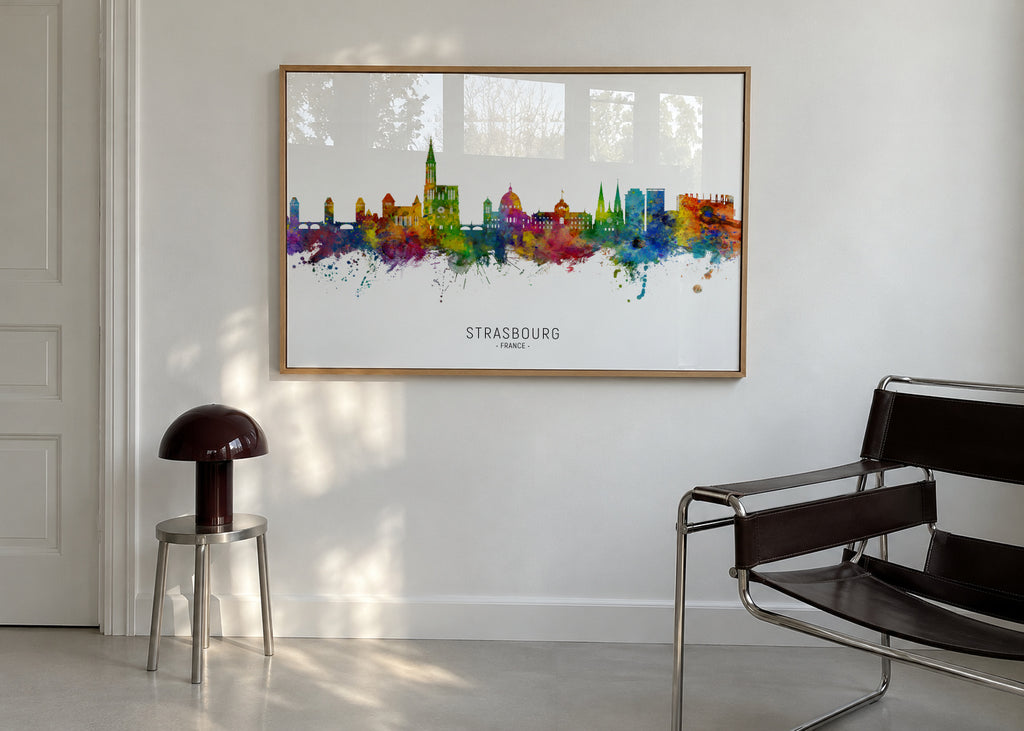 Strasbourg Skyline multicolor - Framed poster in an interior