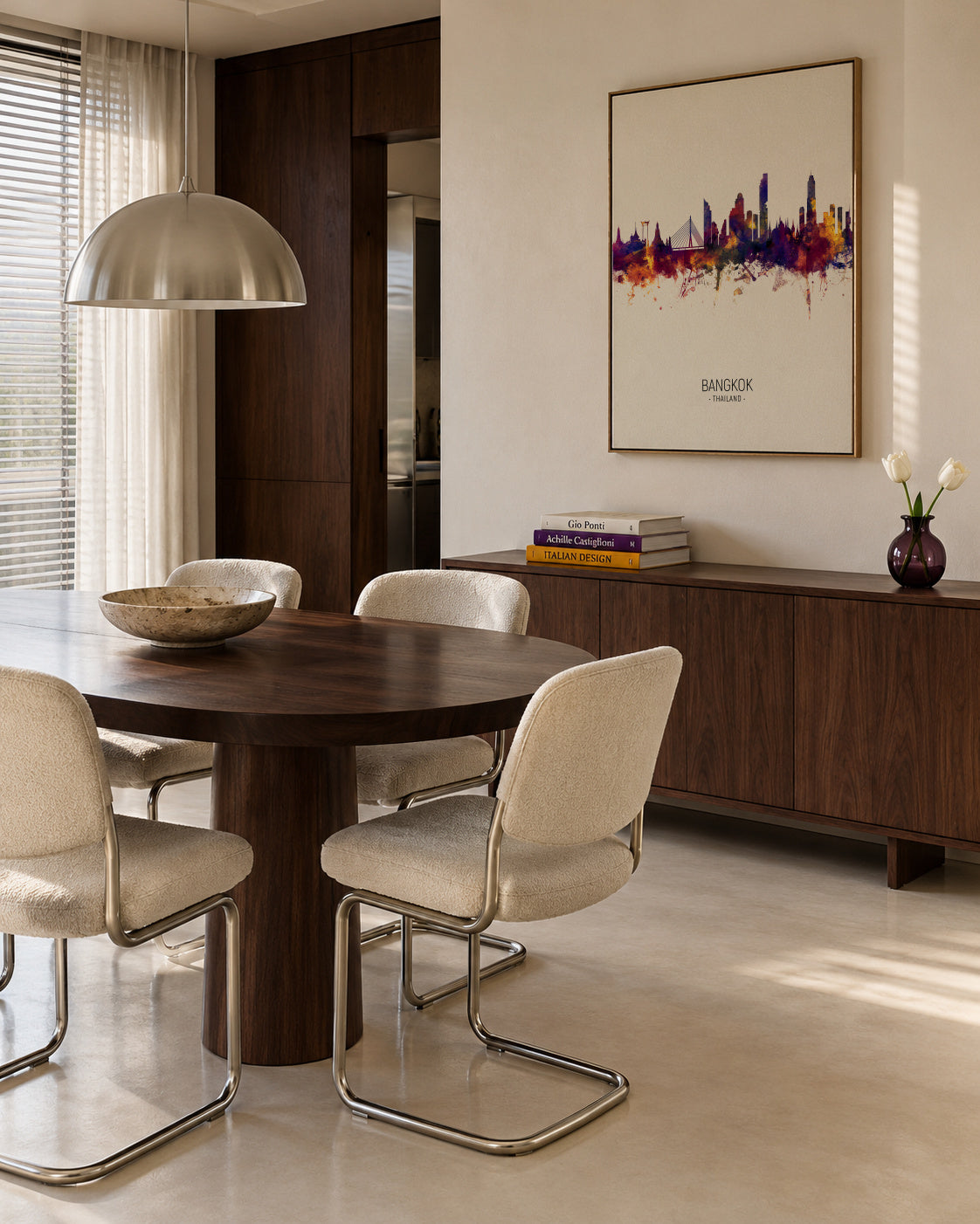Bangkok Skyline beige - Framed canvas in an interior