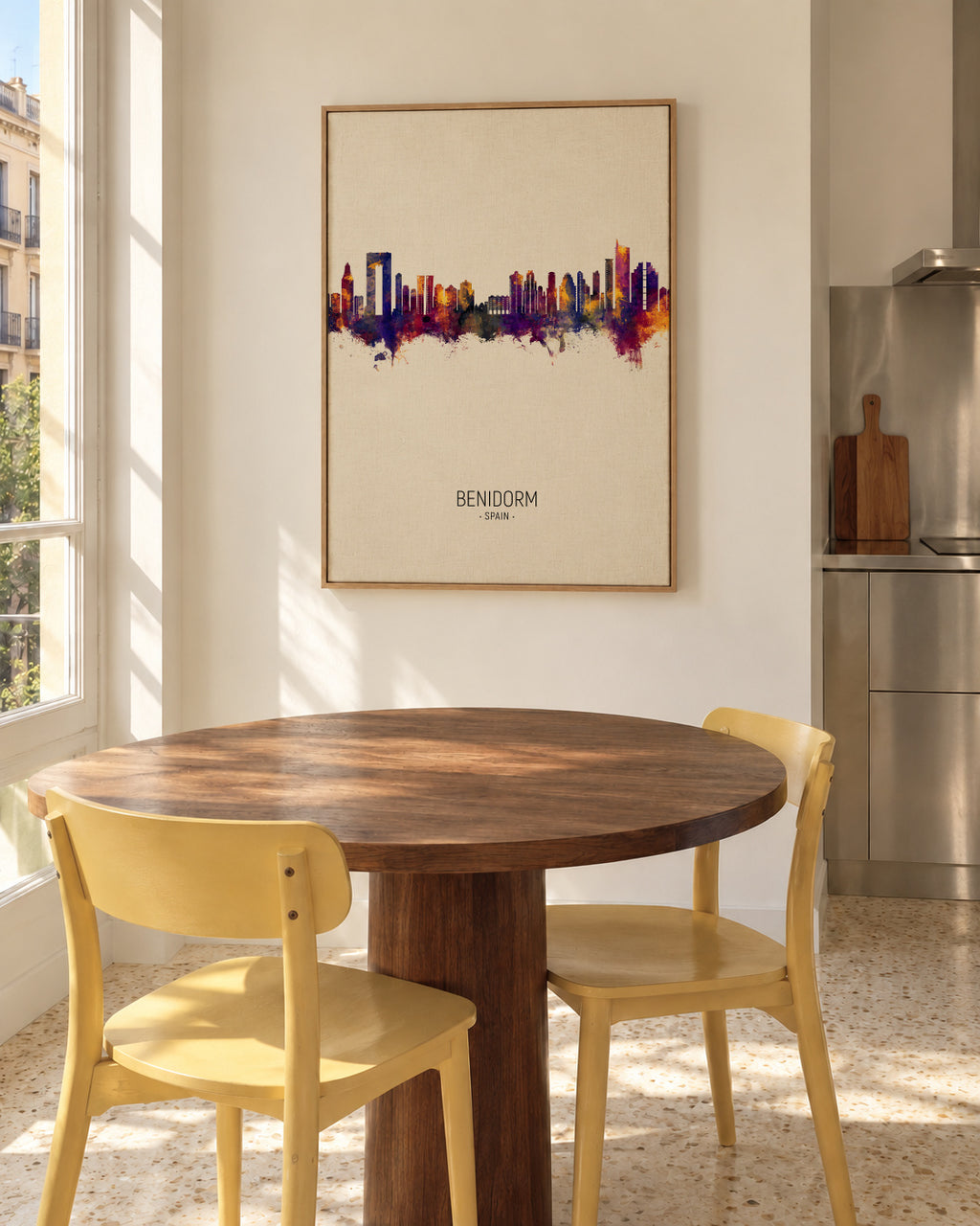 Benidorm Skyline beige - Framed canvas in an interior