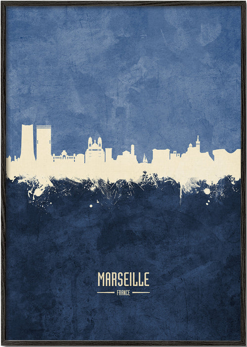 Stadskunst: Marseille skyline in blauw