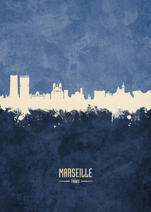 Stadskunst: Marseille skyline in blauw