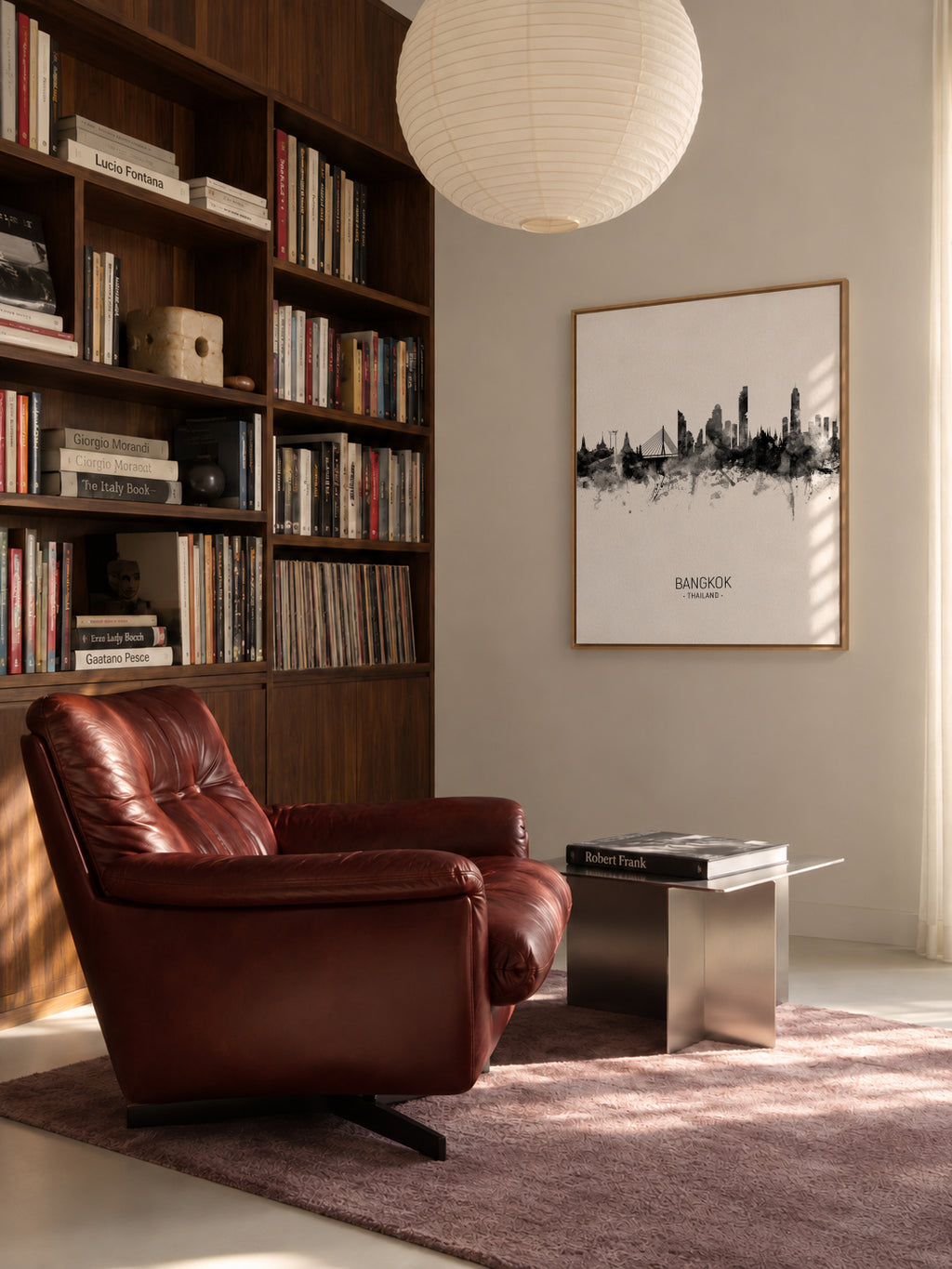 Bangkok Skyline blanco y negro - Framed canvas in an interior