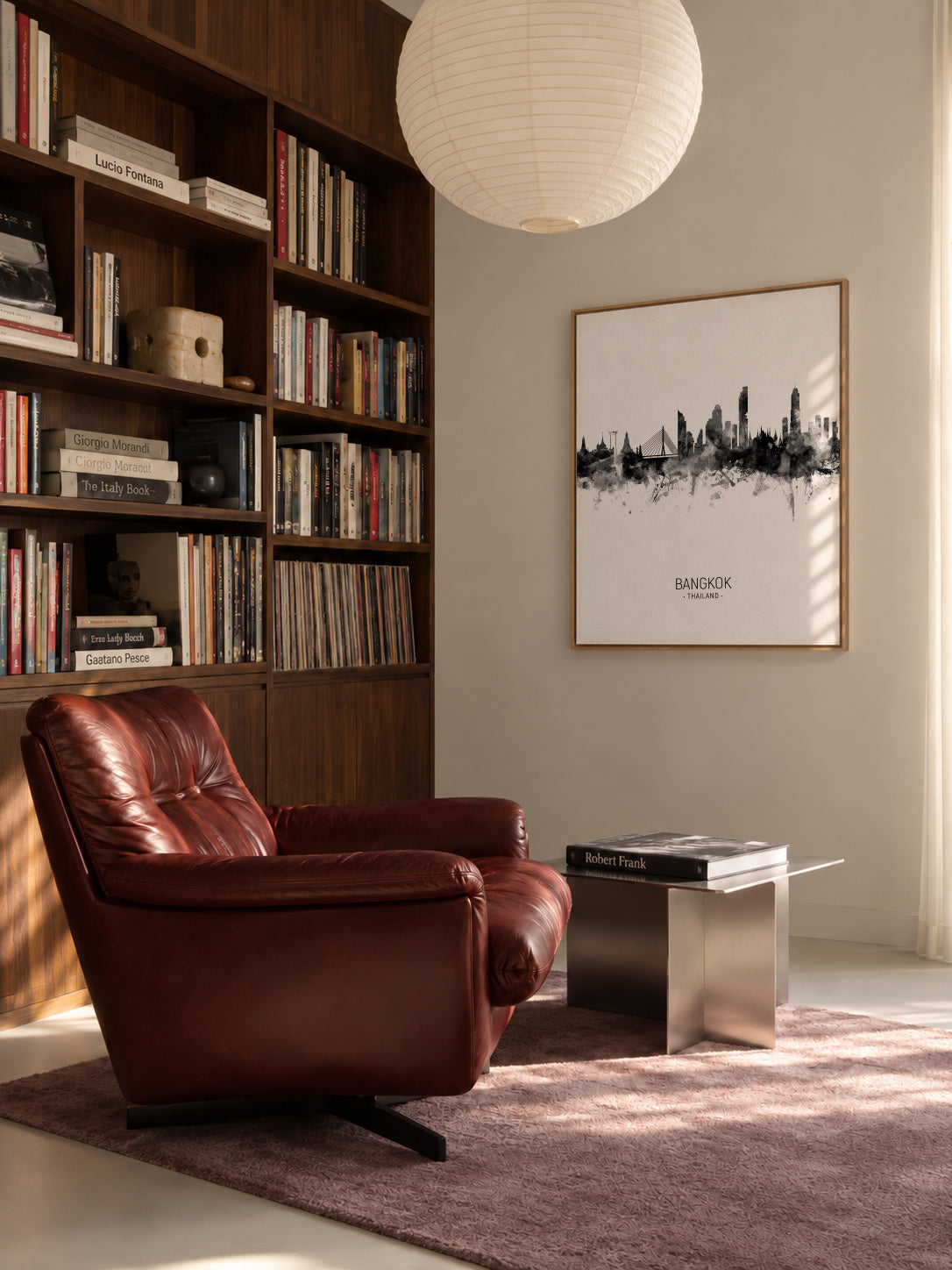 Bangkok Skyline blanco y negro - Framed canvas in an interior