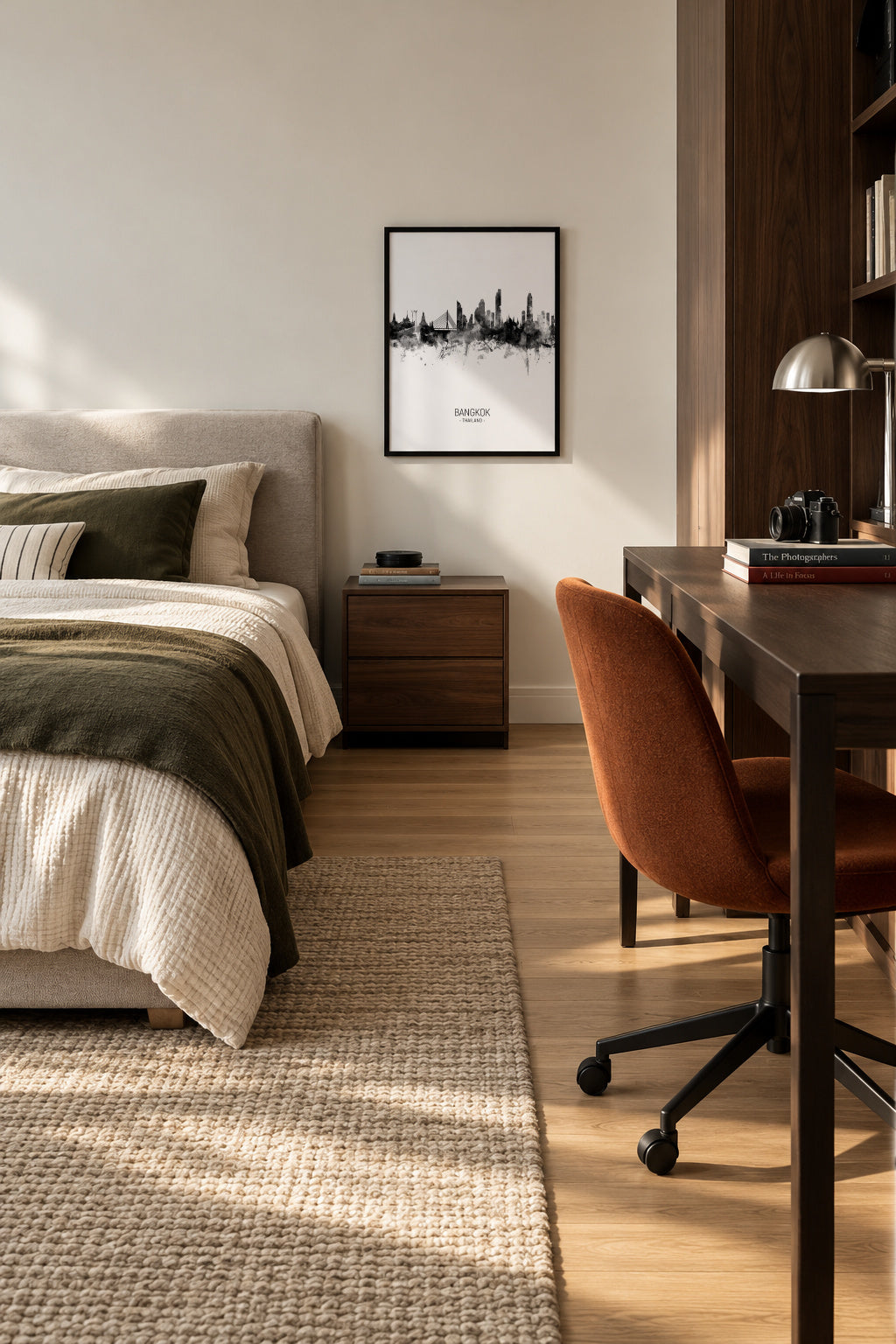 Bangkok Skyline blanco y negro - Framed poster in an interior