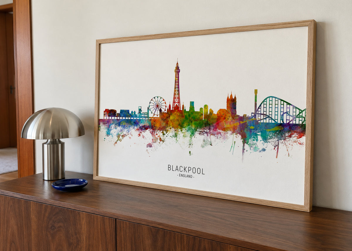 Blackpool Skyline multicolor - Framed poster in an interior