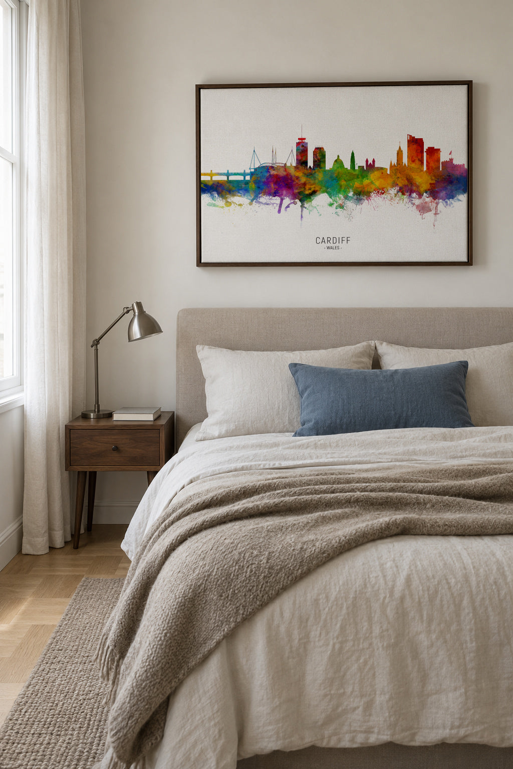 Cardiff Skyline multicolor - Framed canvas in an interior