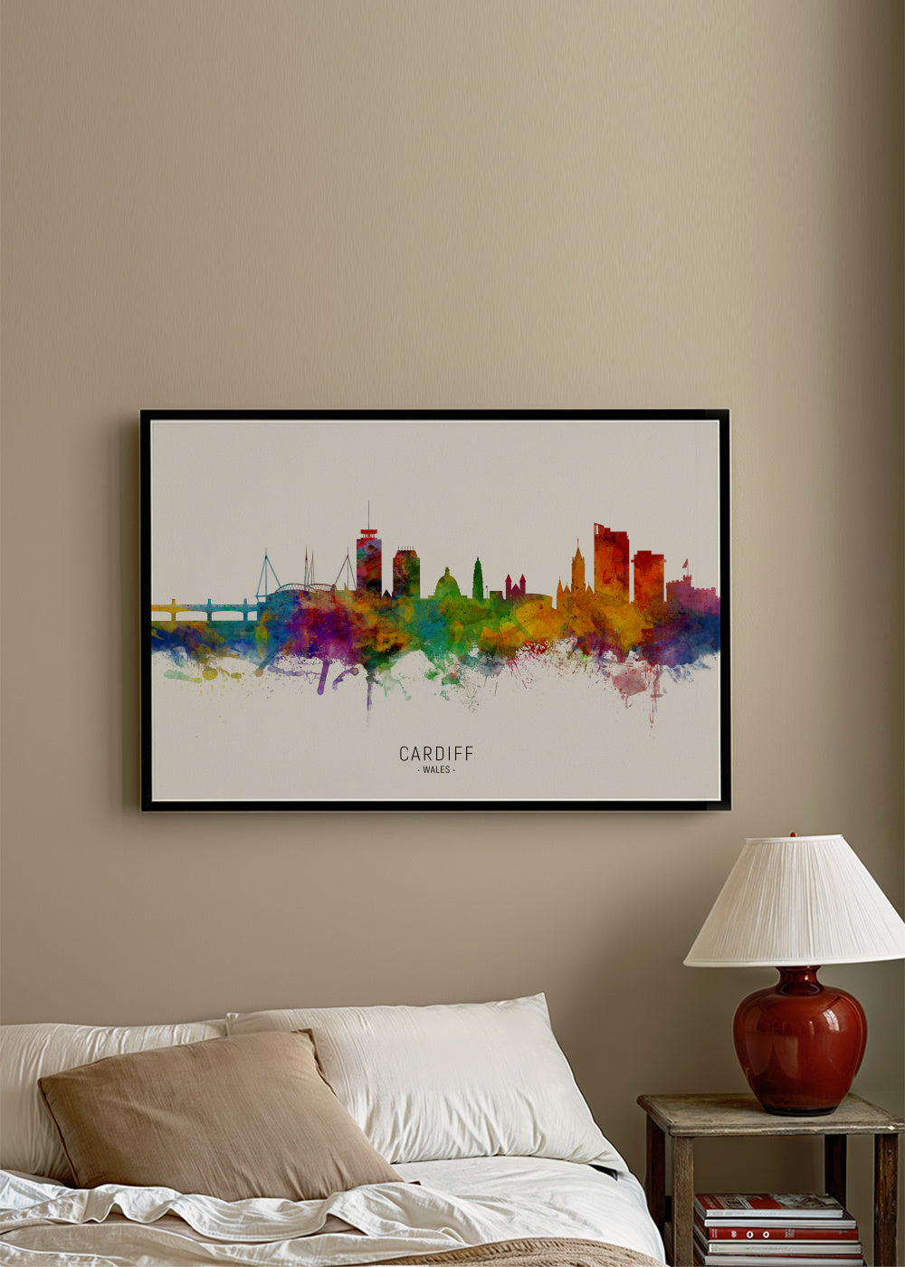 Cardiff Skyline multicolor - Framed poster in an interior
