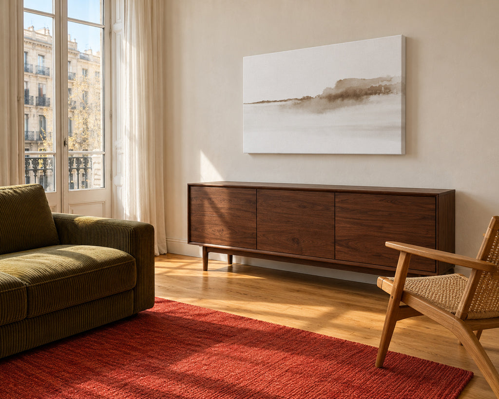 Watercolor landscape N 38 - Sepia - Unframed canvas in an interior