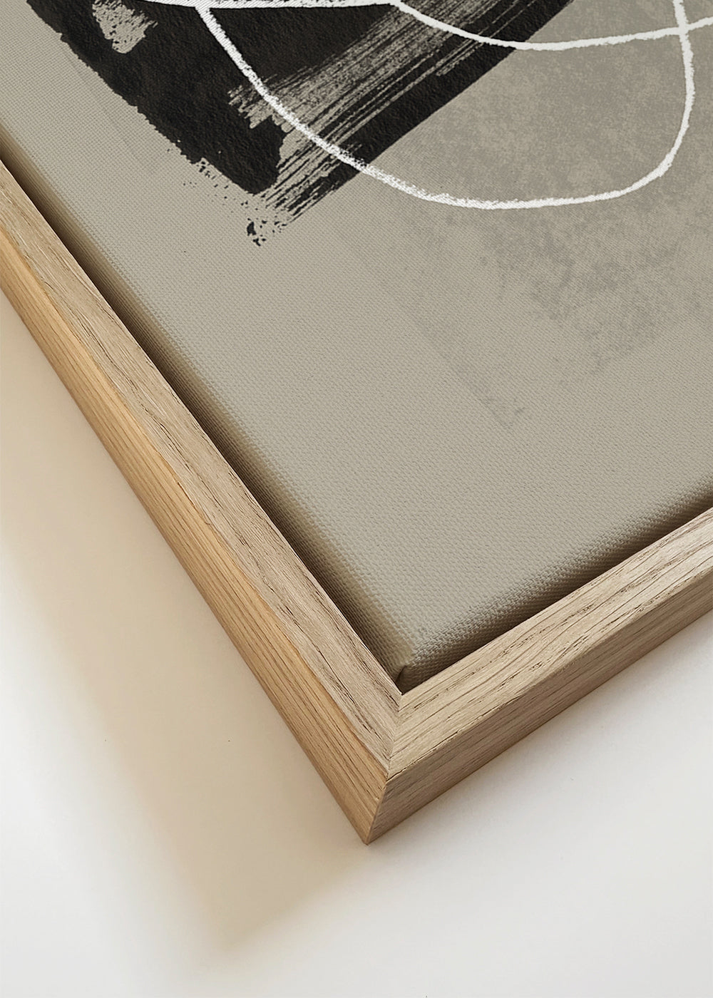Abstracte poster met witte lijn en zwarte vorm