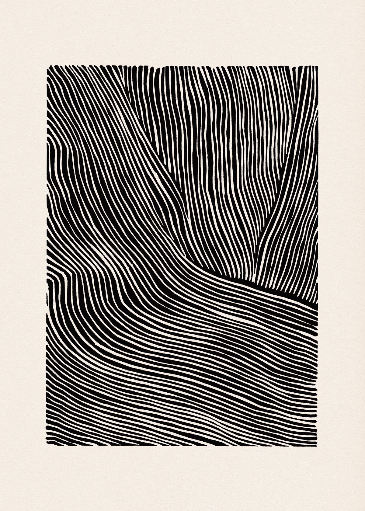 Stripes linocut Nº2 - Black and white - Unframed art print