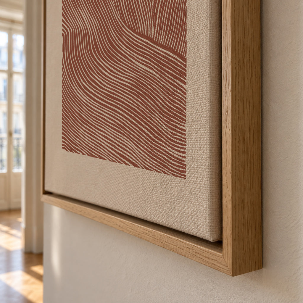 Stripes linocut Nº5 - Terracotta - Framed canvas detail