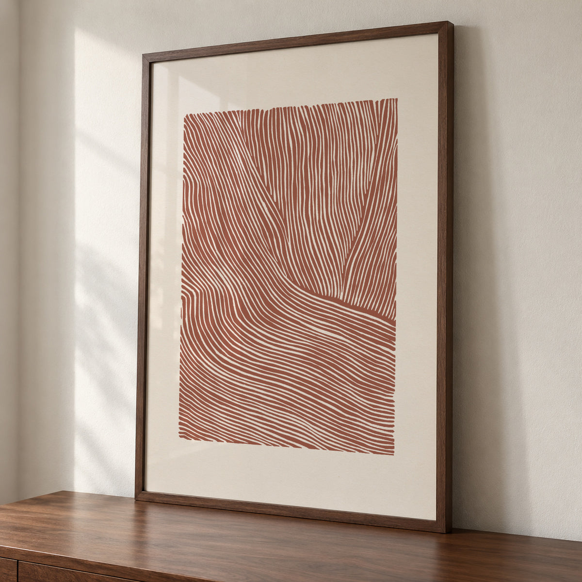 Stripes linocut Nº5 - Terracotta - Framed poster detail