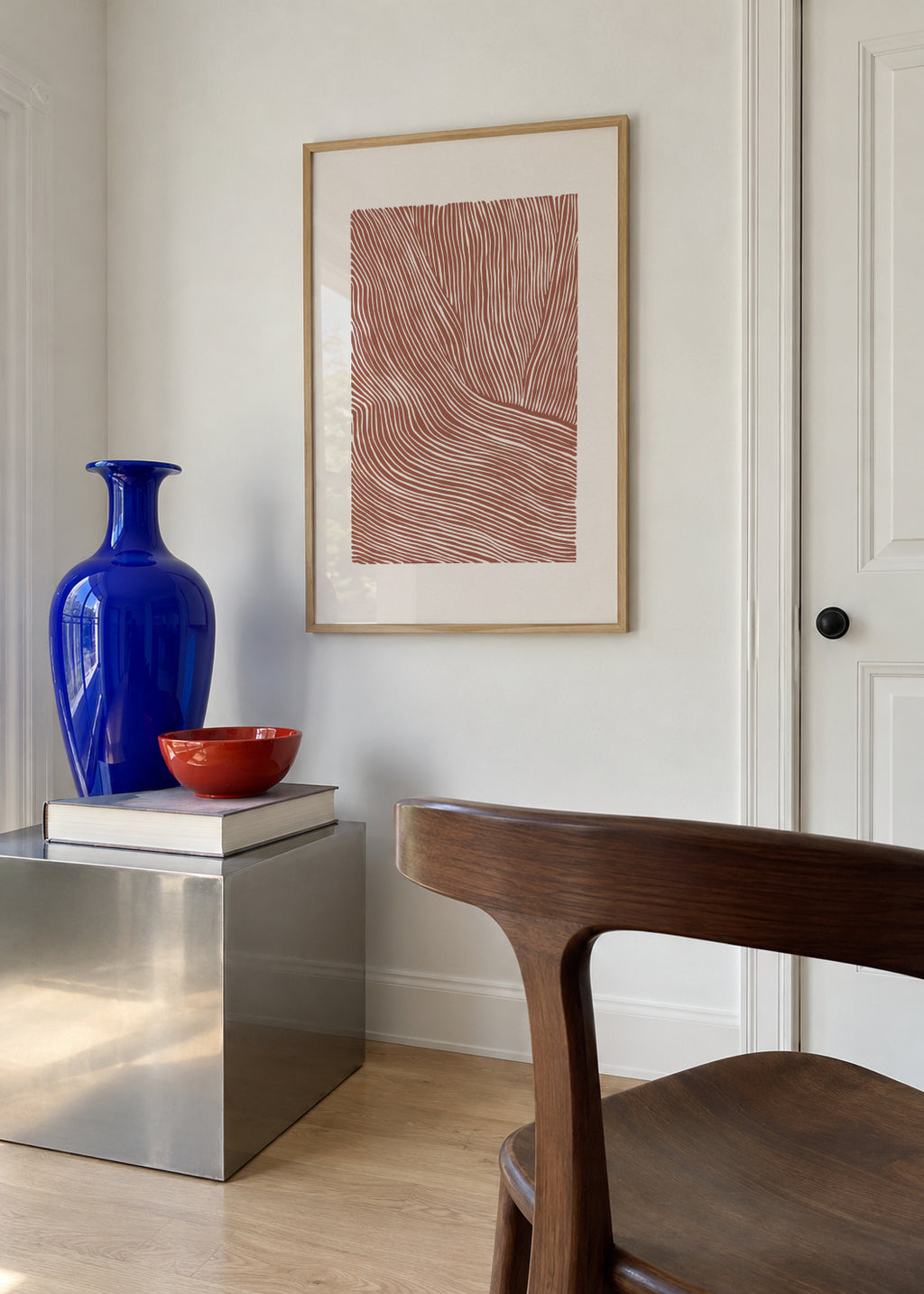 Stripes linocut Nº5 - Terracotta - Framed poster in an interior