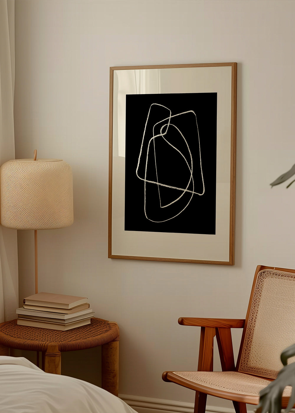 Zwart-wit kunst met abstracte lijnschets
