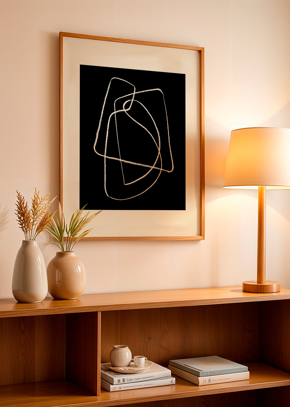 Zwart-wit kunst met abstracte lijnschets