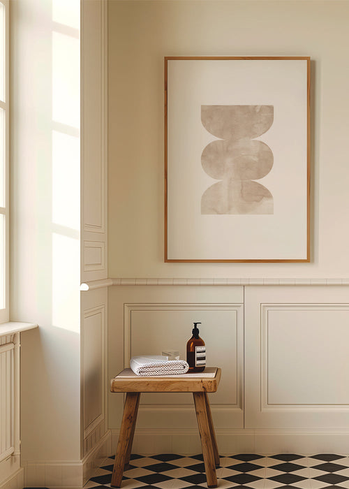 Abstract kunstwerk beige met gestapelde vormen