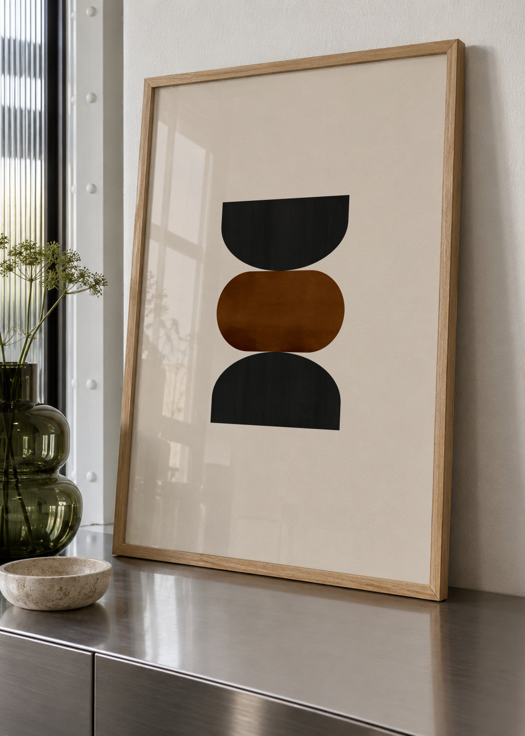 Geometric shapes Nº2 - rust & black - Framed poster in an interior