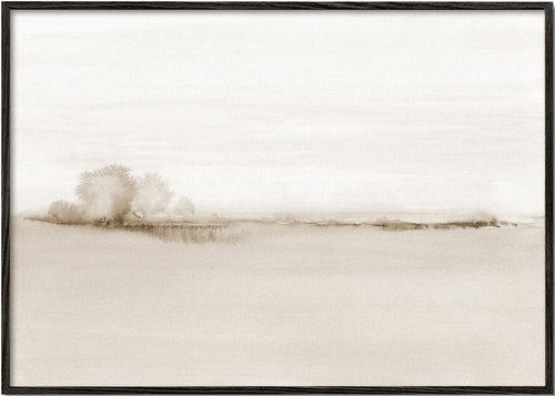 Landschap aquarel sepia met zachte horizon