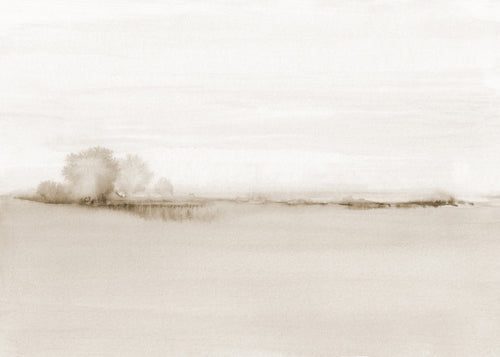 Landschap aquarel sepia met zachte horizon