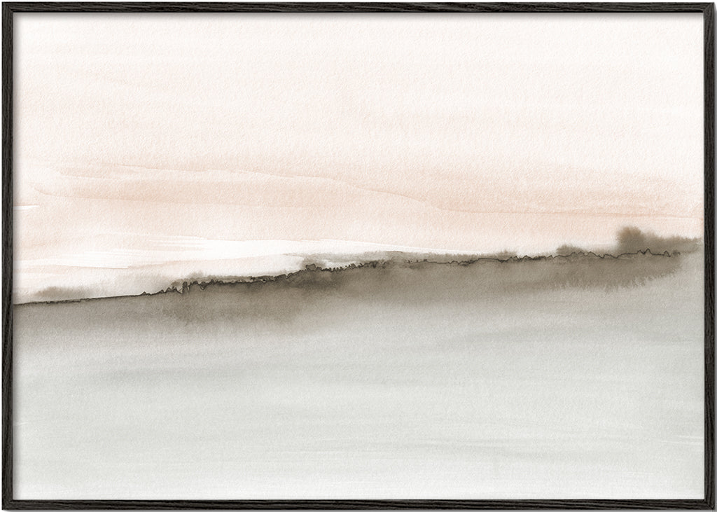 Landschap aquarel in koraal en sepia