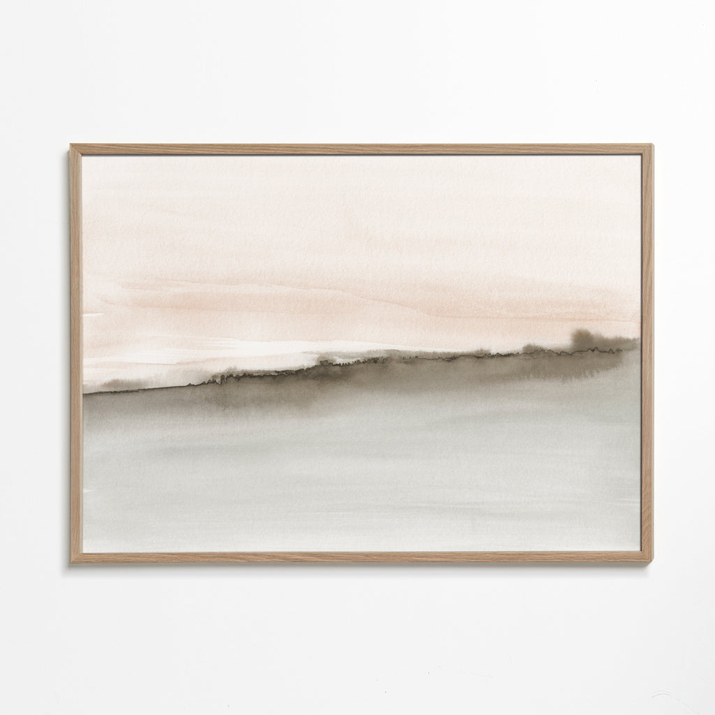 Landschap aquarel in koraal en sepia