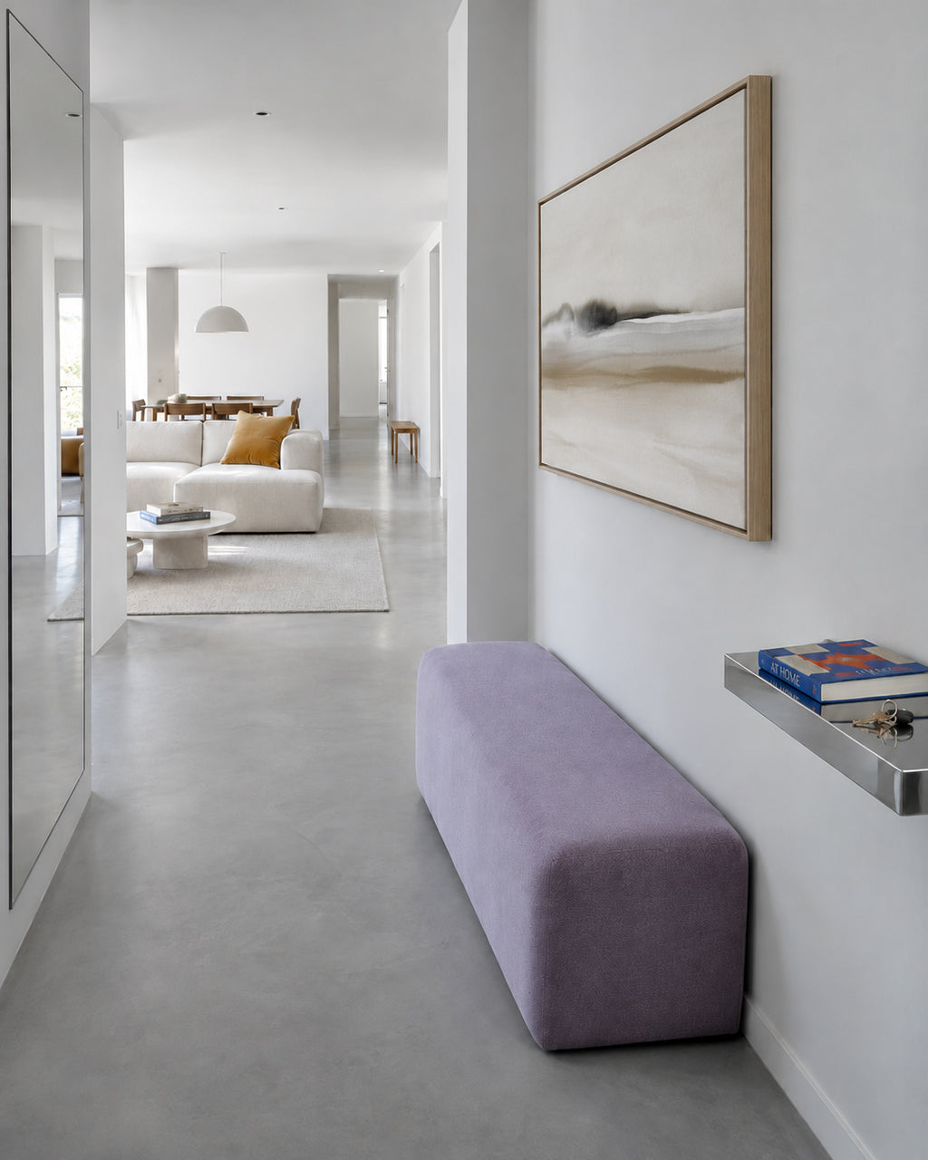 Hazy horizon in sepia and black watercolor - Framed canvas in an interior