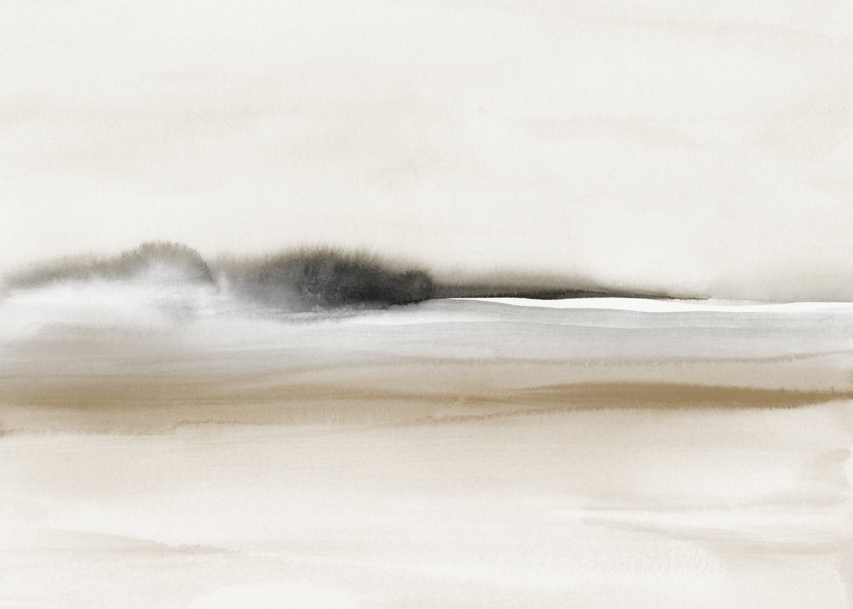Hazy horizon in sepia and black watercolor - Unframed art print