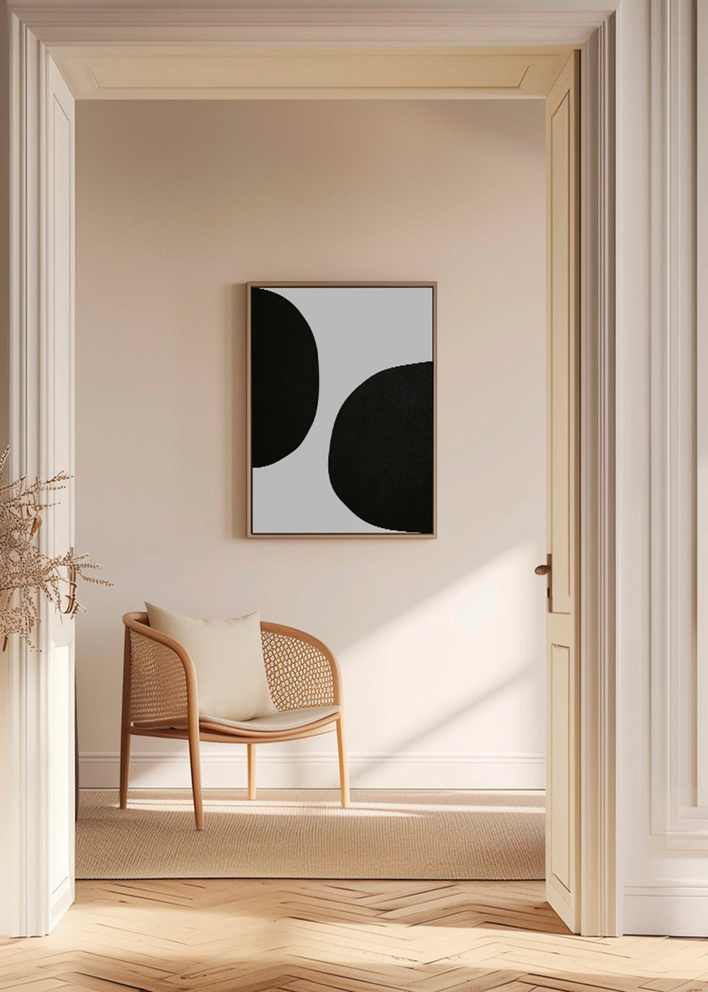 Minimalistisch ontwerp met organische zwarte vormen