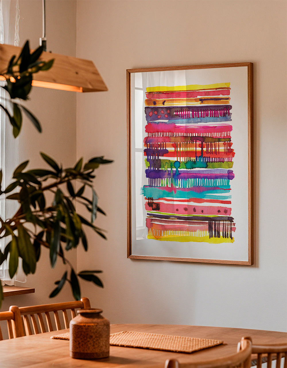 Abstracte poster met aquarel lijnen en kleur