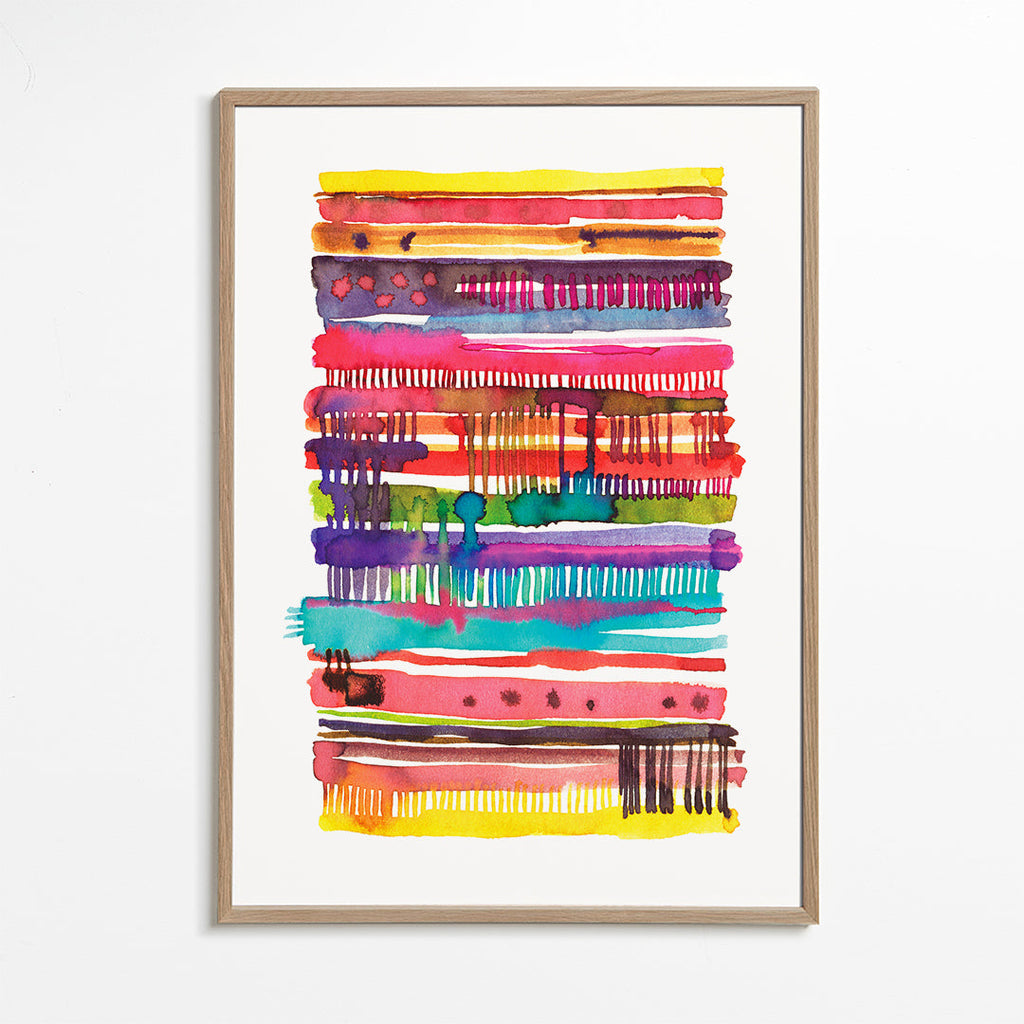 Abstracte poster met aquarel lijnen en kleur